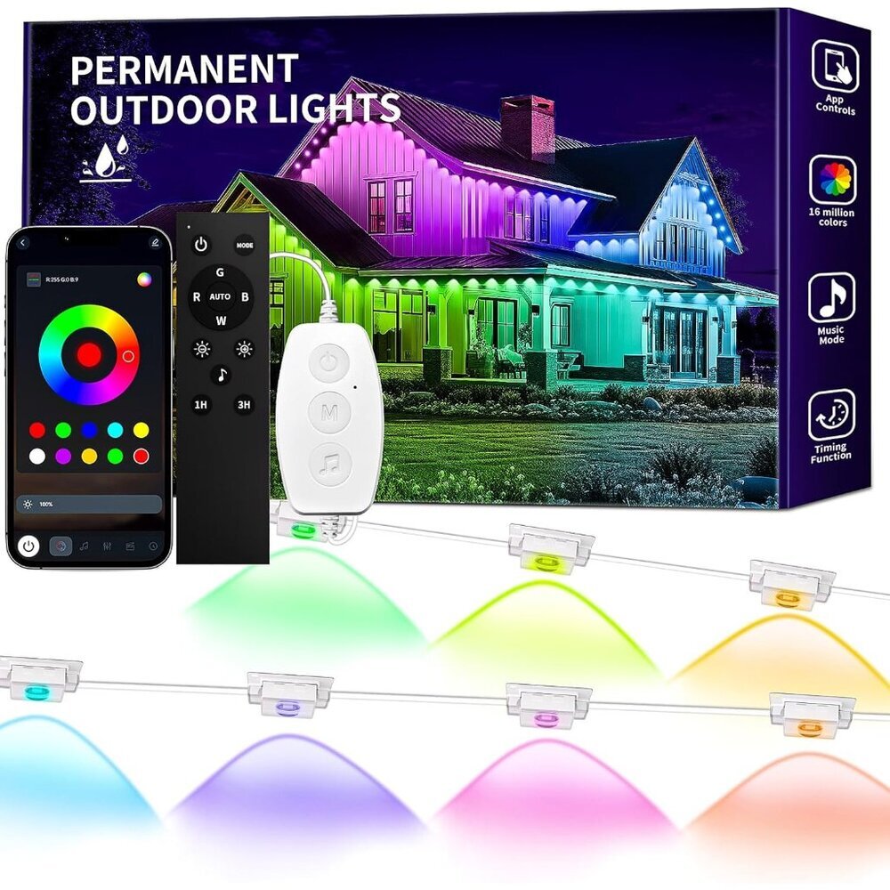 Permanent Outdoor Lights Waterproof IP67, Smart RGB+IC Eaves LED Lights with App